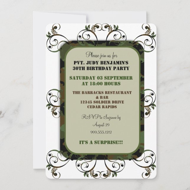 Invitaciones a Camouflage Birthday Party (Anverso)