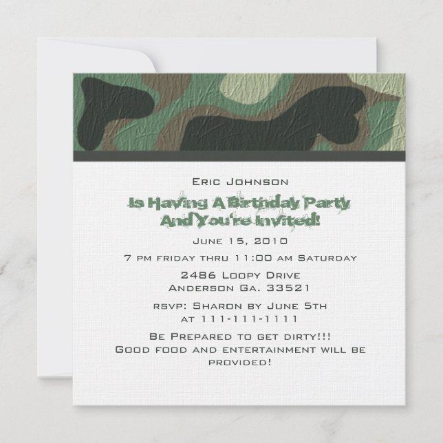 Invitaciones a Camuflage Party (Anverso)