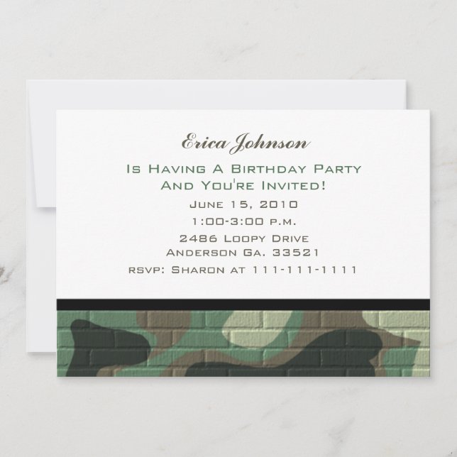 Invitaciones a Camuflage Party (Anverso)