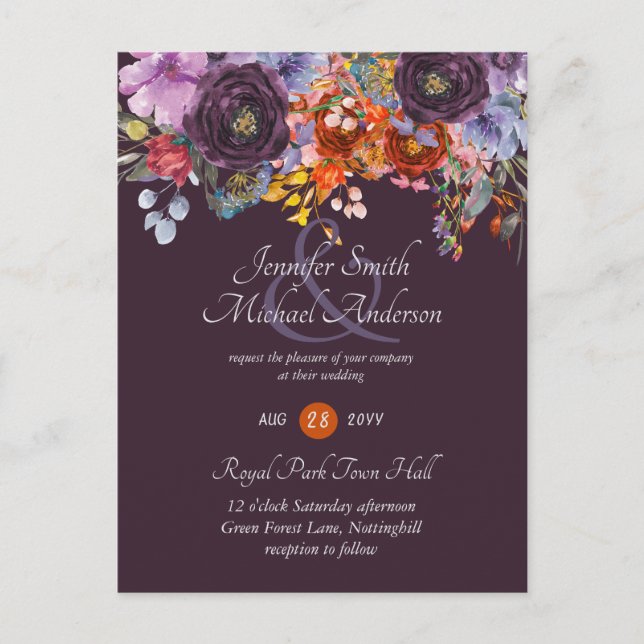 Invitaciones a casamiento con flores rosadas de Na (Anverso)