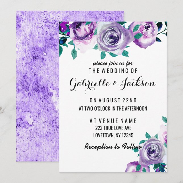 Invitaciones a casamiento con Rosas florales de me (Anverso / Reverso)