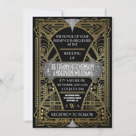 Invitaciones a casamiento de Art Deco de Plata Neg