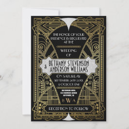Invitaciones a casamiento de Art Deco de Plata Neg