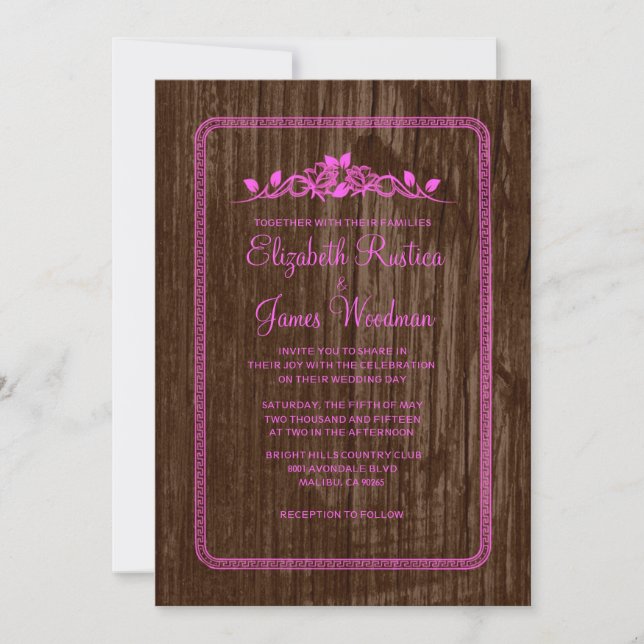 Invitaciones a casamiento de madera de pino y marr (Anverso)