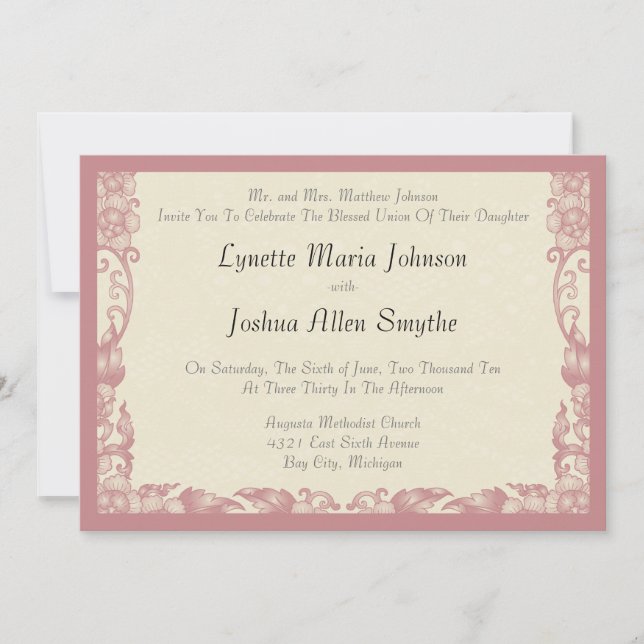 Invitaciones a casamiento de marfil, Rosa de coral (Anverso)