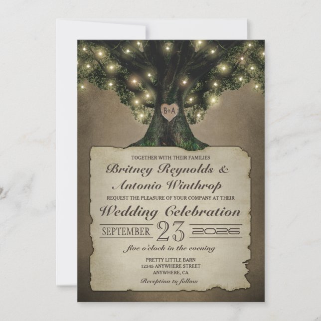 Invitaciones a casamiento de roble de abuelo vinta (Anverso)