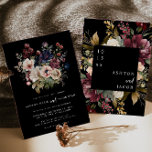 Invitaciones a casamiento floral de Bodas oscuros<br><div class="desc">Se trata de una invitación a la boda oscura y mortífera con tonos oscuros y bonitos acentos acuáticos. Edite toda la redacción excepto la palabra "y". Todos los colores de fuente también son editables. Los únicos colores que no se pueden editar son los colores de las flores de acuarela. //...</div>