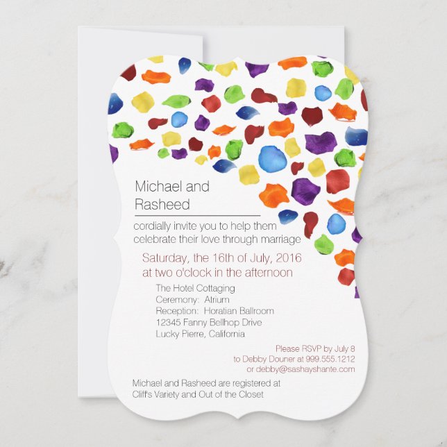 Invitaciones a casamiento gay con Rosa arcoiris LG (Anverso)