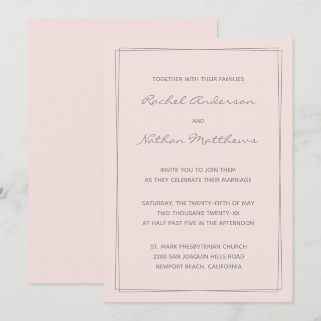 Invitaciones a casamiento rosado de Rosa Misty Rub (Anverso / Reverso)