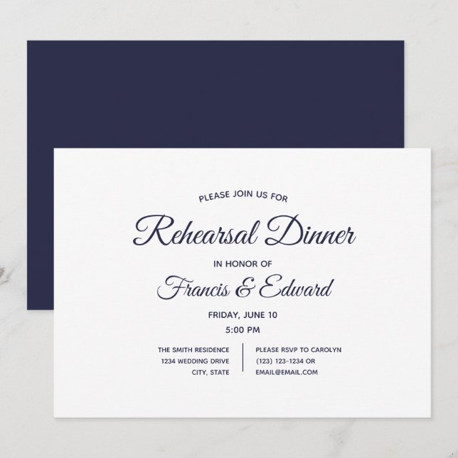 Invitaciones a cenas de Bodas blancos de la Marina (Anverso / Reverso)