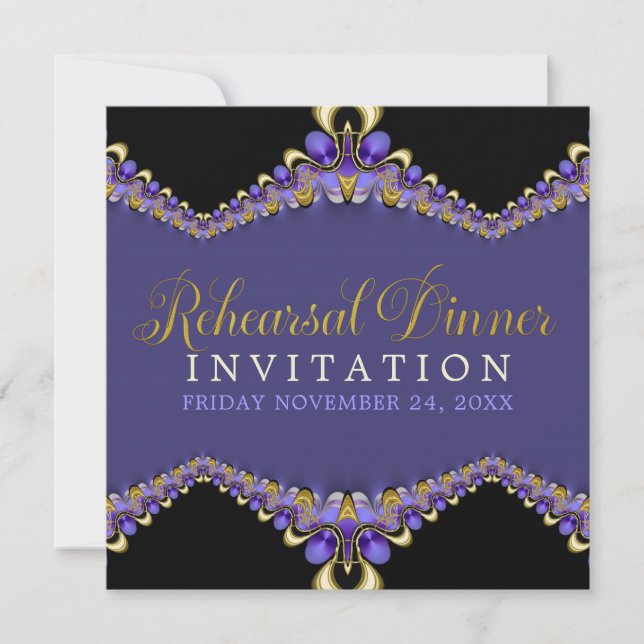 Invitaciones a cenas de ensayo decorativas púrpura (Anverso)
