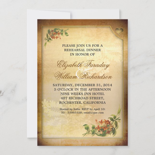 invitaciones a cenas de ensayo vintage (Anverso)