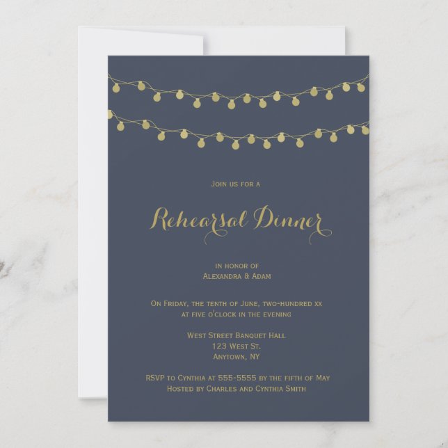 Invitaciones a cenas de ensayos de luces modernas  (Anverso)