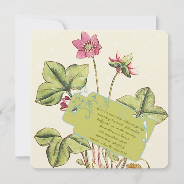 Invitaciones a cenas de flores silvestres verdes (Anverso)