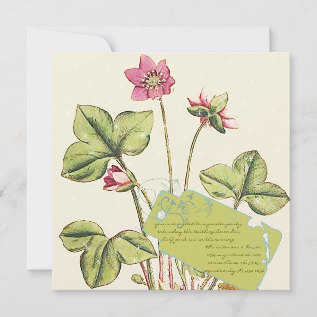Invitaciones a cenas de flores silvestres verdes y (Anverso)