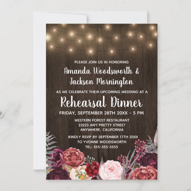 Invitaciones a cenas rusticas de Peony Marsala de  (Anverso)