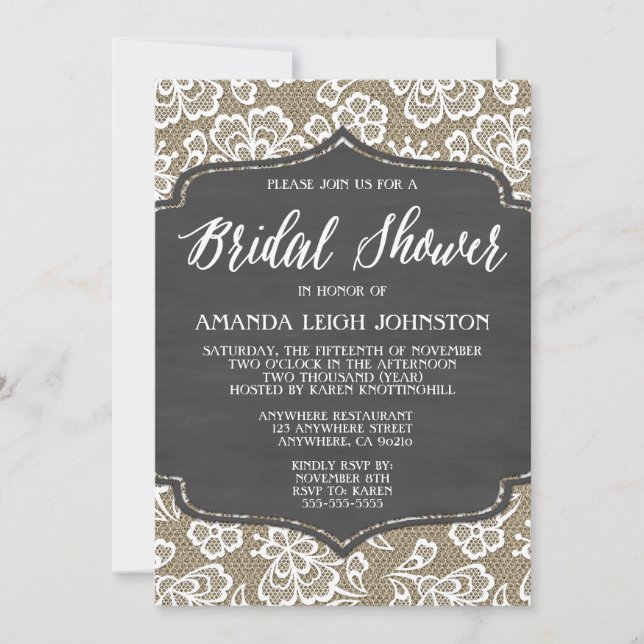 Invitaciones a Chalkboard Burlap & Lace Bridal Sho (Anverso)