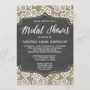 Invitaciones a Chalkboard Burlap & Lace Bridal Sho
