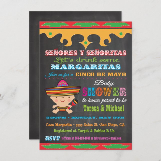 Invitaciones a Chalkboard Cinco de Mayo Baby Showe (Anverso / Reverso)