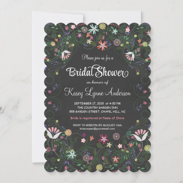 Invitaciones a Chalkboard de ducha de flores de fl (Anverso)