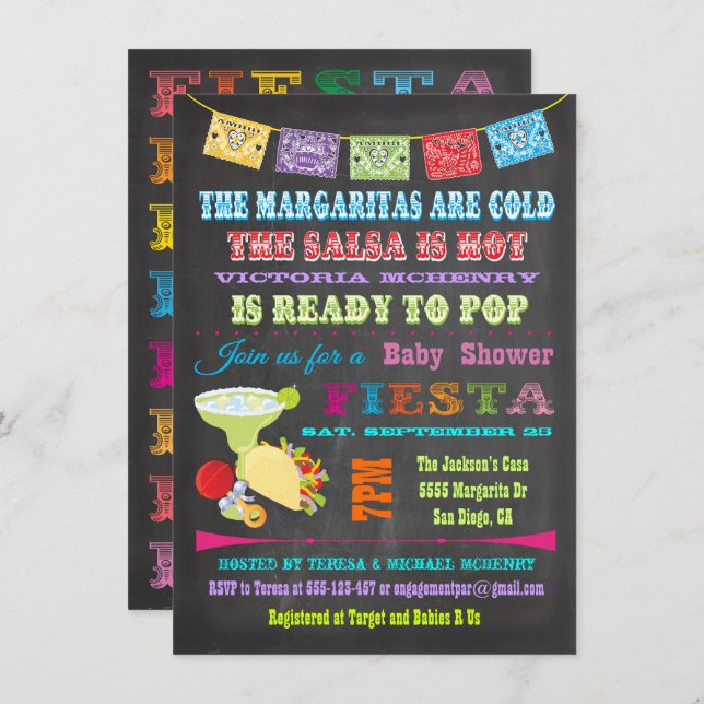 Invitaciones a Chalkboard Mexico Fiesta Baby Showe (Anverso / Reverso)