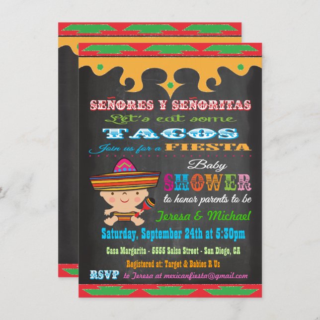 Invitaciones a Chalkboard Mexico Fiesta Baby Showe (Anverso / Reverso)