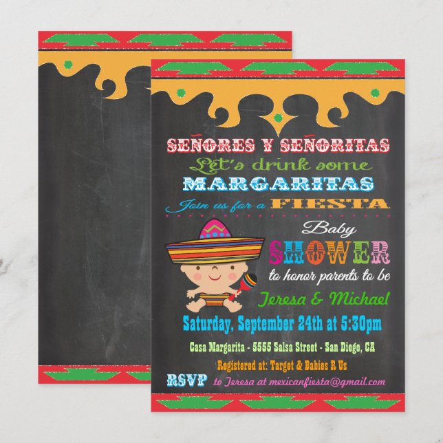 Invitaciones a Chalkboard Mexico Fiesta Baby Showe (Anverso / Reverso)