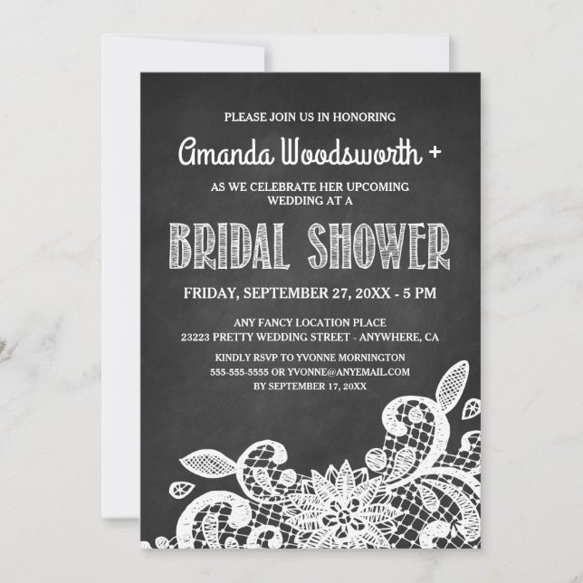 Invitaciones a Chalkboard y Lace Bridal Shower (Anverso)