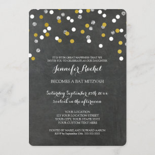 Invitaciones a Chalkbord Silver Confetti Bat Mitzv