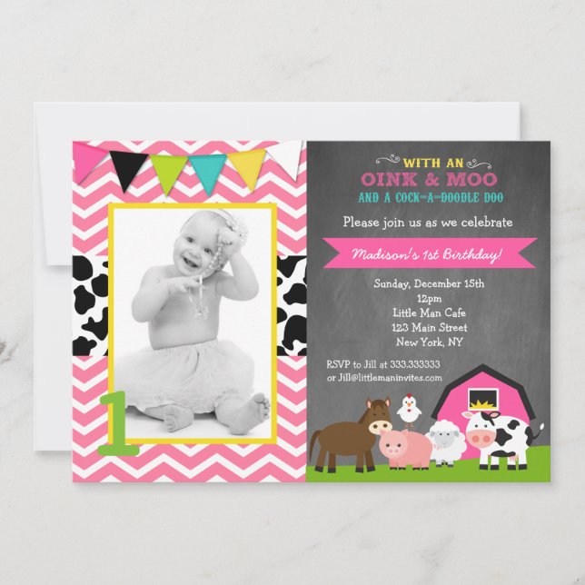 Invitaciones a Chica por cumpleaños de Barnyard (Anverso)