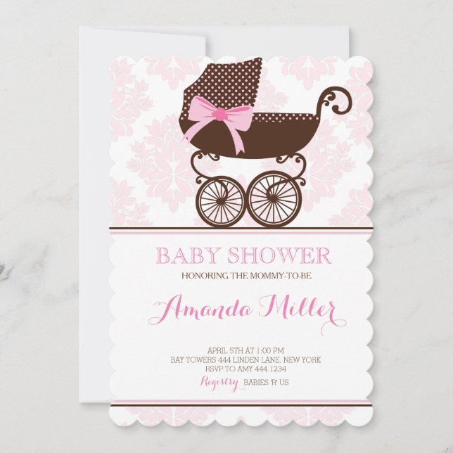 Invitaciones a Chicas de Baby Shower de Pram Damas (Anverso)