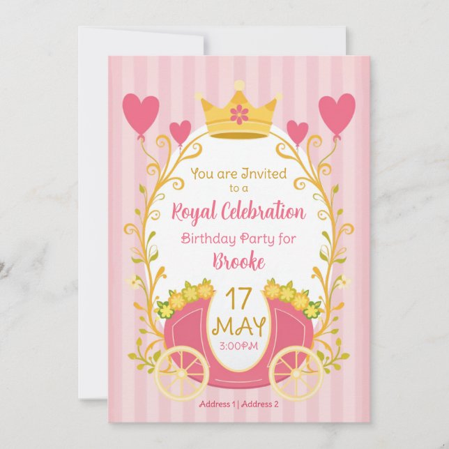 Invitaciones a Chicas de princesas personalizados  (Anverso)