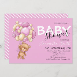 Invitaciones a Chicas rosados de Oso Teddy