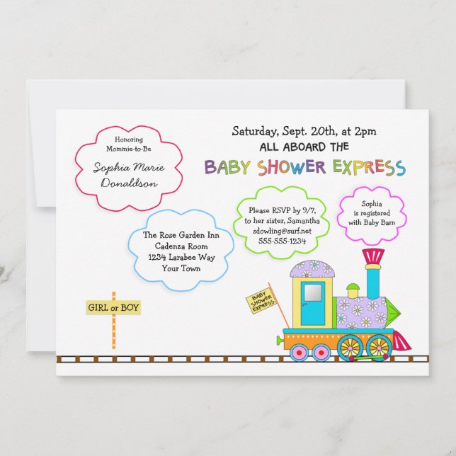 Invitaciones a Choo Choo Baby Shower (Anverso)
