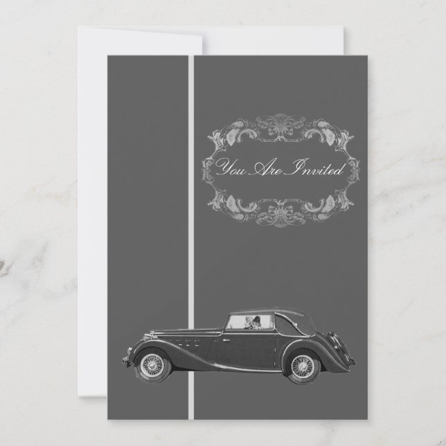 Invitaciones a coches de época - Blanco y negro (Anverso)