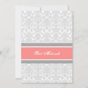 Invitaciones a Coral Gray Damask Bat Mitzvah