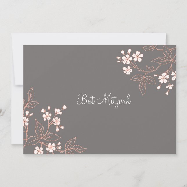 Invitaciones a Coral Gray Damask Bat Mitzvah (Anverso)
