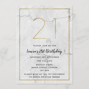 Invitaciones a cumpleaños 21 de White & Gold Marbl