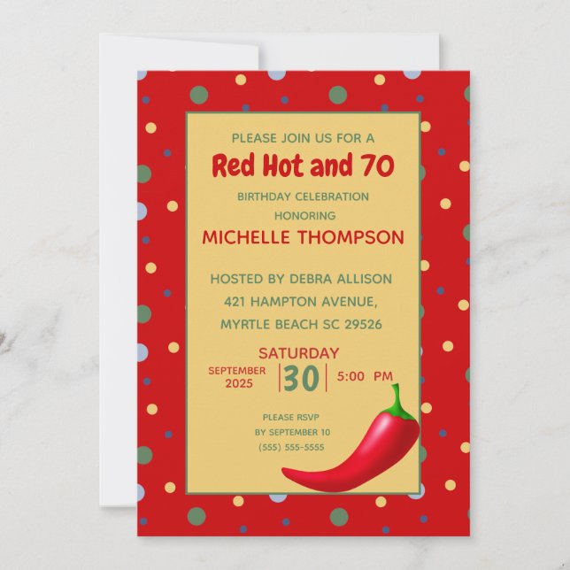 Invitaciones a cumpleaños 70 de Red caliente y div (Anverso)