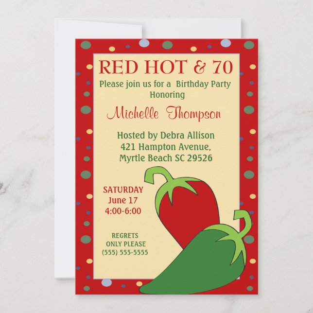 Invitaciones a cumpleaños 70 de Red caliente y div (Anverso)