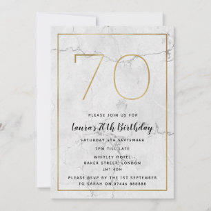 Invitaciones a cumpleaños 70 de White & Gold Marbl