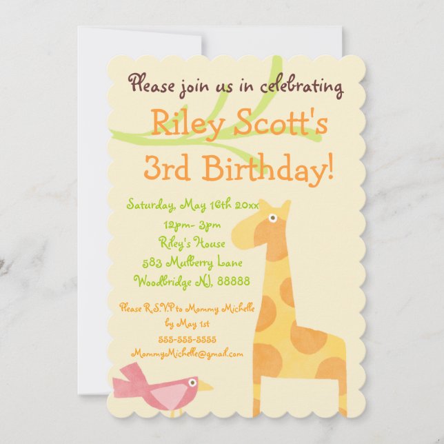 Invitaciones a cumpleaños de animales de la Selva  (Anverso)
