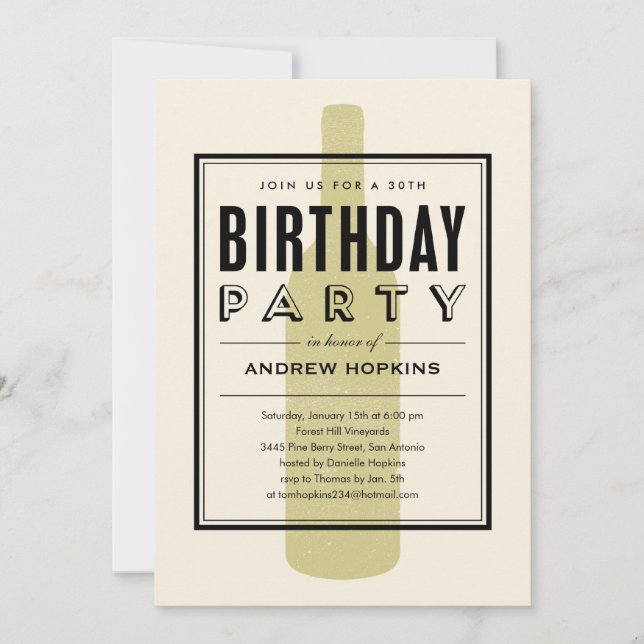 Invitaciones a cumpleaños de botellas de vino (Anverso)