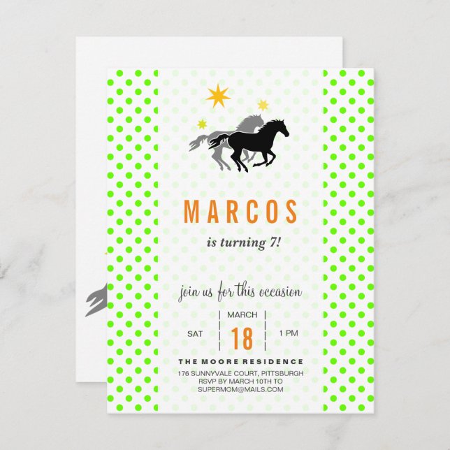 Invitaciones a cumpleaños de caballo (Anverso / Reverso)