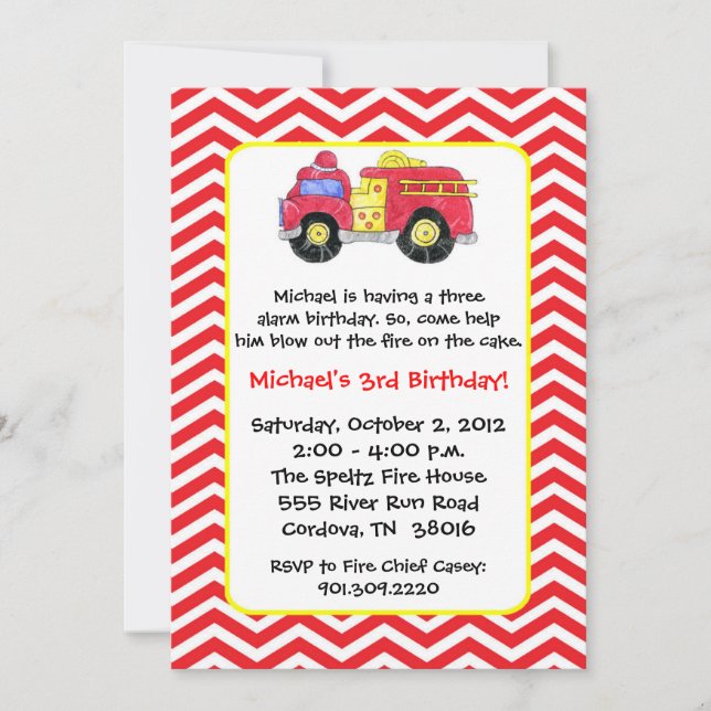 Invitaciones a cumpleaños de camión de bomberos (Anverso)