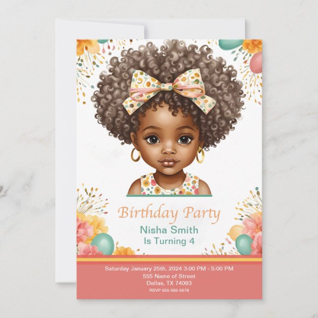 Invitaciones a cumpleaños de Chicas afroamericanos (Anverso)