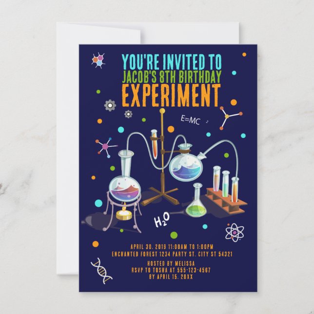 Invitaciones a cumpleaños de ciencia (Anverso)