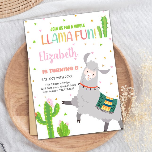 Invitaciones a cumpleaños de Gray Llama Fun Llama (Gray Llama Fun Llama Birthday Invitations)