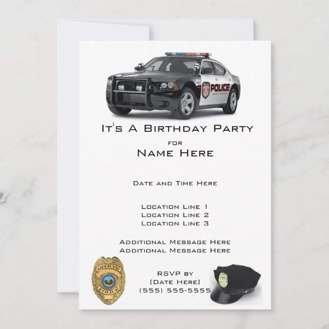 Invitaciones a cumpleaños de la policía (Anverso)
