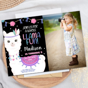 Invitaciones a cumpleaños de Llama Rosa Divertida